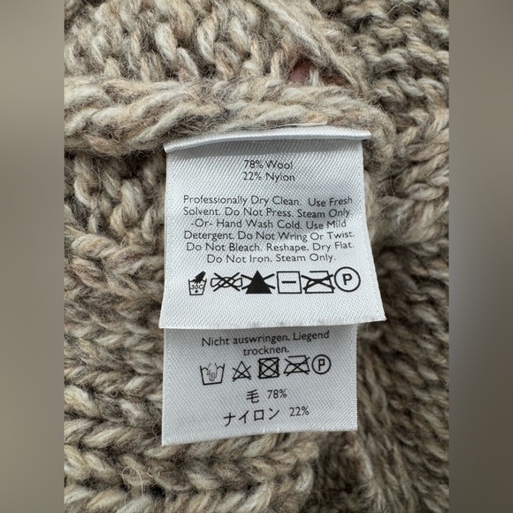 Eddie Bauer Men’s Medium Beige Fisherman Chunky Cable Knit Wool Blend Sweater - Picture 7 of 8